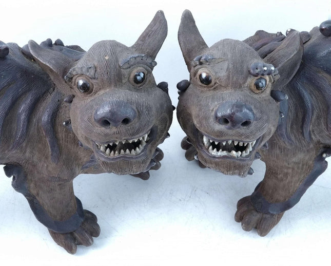 Qing Dynasty Chinese Shiwan Pottery Food Lion Figures Male and Female - Estate Fresh Austin