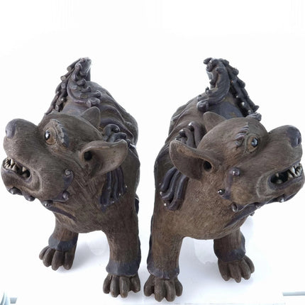 Qing Dynasty Chinese Shiwan Pottery Food Lion Figures Male and Female - Estate Fresh Austin