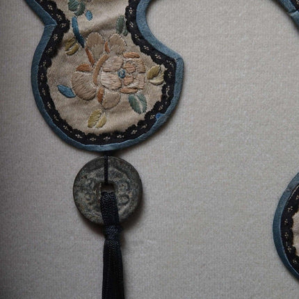 Qing Dynasty Jade mounted Embroidered Silk Antique Chinese Collar - Estate Fresh Austin