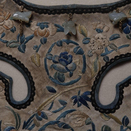 Qing Dynasty Jade mounted Embroidered Silk Antique Chinese Collar - Estate Fresh Austin