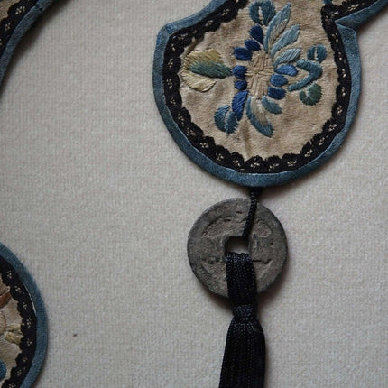 Qing Dynasty Jade mounted Embroidered Silk Antique Chinese Collar - Estate Fresh Austin