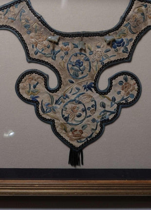 Qing Dynasty Jade mounted Embroidered Silk Antique Chinese Collar - Estate Fresh Austin