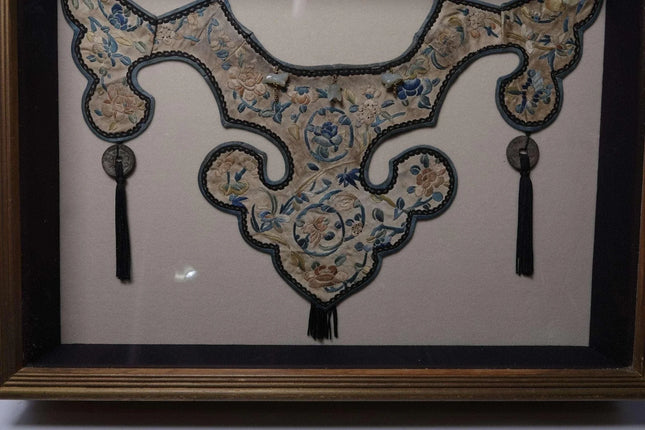 Qing Dynasty Jade mounted Embroidered Silk Antique Chinese Collar - Estate Fresh Austin