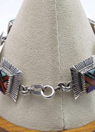 QT Sterling Navajo Southwestern shop inlaid sterling link bracelet - Estate Fresh Austin