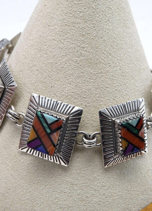 QT Sterling Navajo Southwestern shop inlaid sterling link bracelet - Estate Fresh Austin