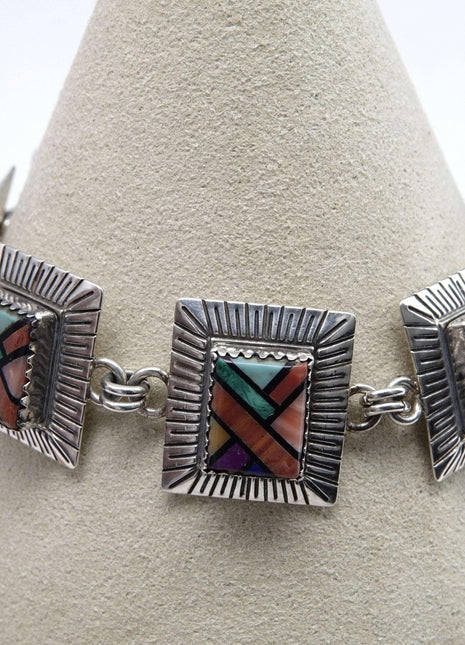 QT Sterling Navajo Southwestern shop inlaid sterling link bracelet - Estate Fresh Austin