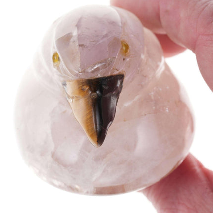 Quartz Amethyst Cats Carved Eagle Head paperweight - Estate Fresh Austin