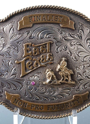 R.A. Guthrie Sterling Overlay 1985 East Texas No Pro Futurity Rodeo Belt Buckle - Estate Fresh Austin