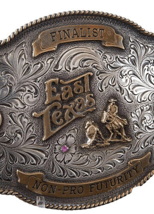 R.A. Guthrie Sterling Overlay 1985 East Texas No Pro Futurity Rodeo Belt Buckle - Estate Fresh Austin