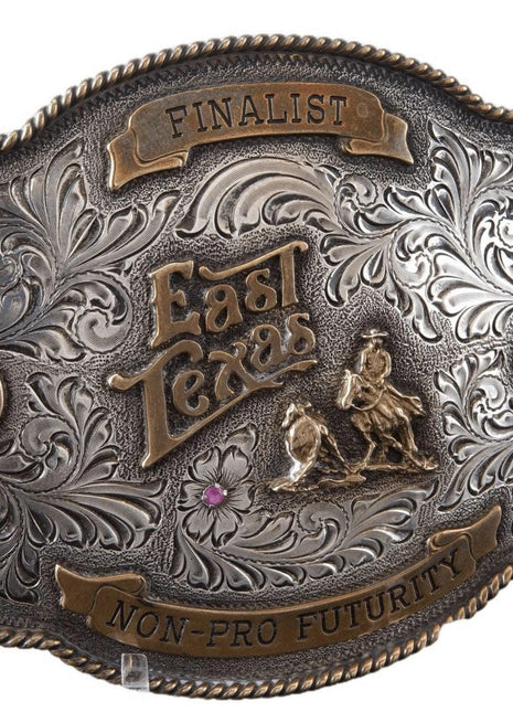 R.A. Guthrie Sterling Overlay 1985 East Texas No Pro Futurity Rodeo Belt Buckle - Estate Fresh Austin