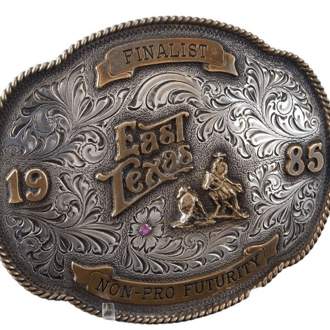 R.A. Guthrie Sterling Overlay 1985 East Texas No Pro Futurity Rodeo Belt Buckle - Estate Fresh Austin