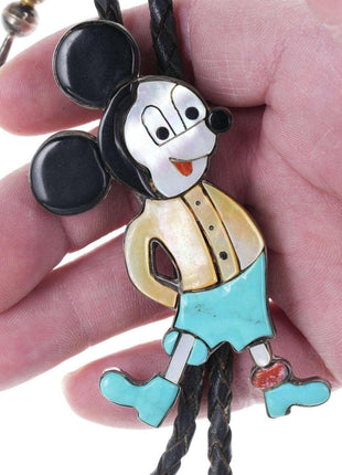 Rare 1970's Carol Kee Navajo Sterling Multi - stone Inlay Mickey Mouse bolo tie - Estate Fresh Austin