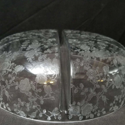 Rare Cambridge Rose Point Blown Divided Bowl 9 5/8" wide x 2.75" deep c.1940 Thi - Estate Fresh Austin