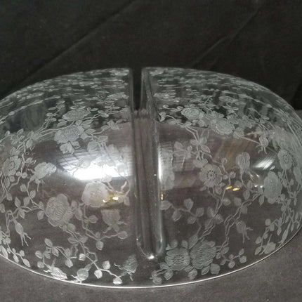 Rare Cambridge Rose Point Blown Divided Bowl 9 5/8" wide x 2.75" deep c.1940 Thi - Estate Fresh Austin