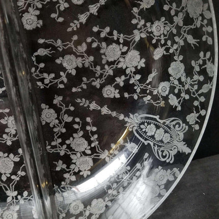 Rare Cambridge Rose Point Blown Divided Bowl 9 5/8" wide x 2.75" deep c.1940 Thi - Estate Fresh Austin