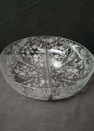 Rare Cambridge Rose Point Blown Divided Bowl 9 5/8" wide x 2.75" deep c.1940 Thi - Estate Fresh Austin