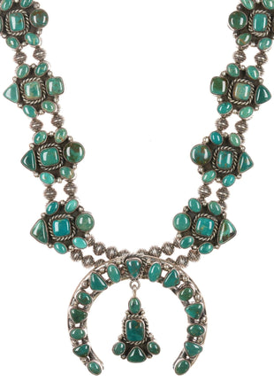 Ray Bennett Navajo Sterling high grade turquoise squash blossom necklace - Estate Fresh Austin