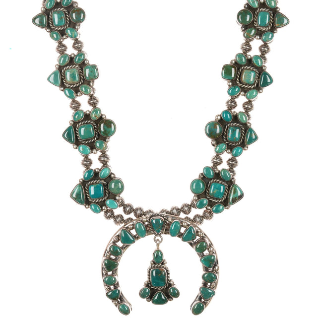 Ray Bennett Navajo Sterling high grade turquoise squash blossom necklace - Estate Fresh Austin