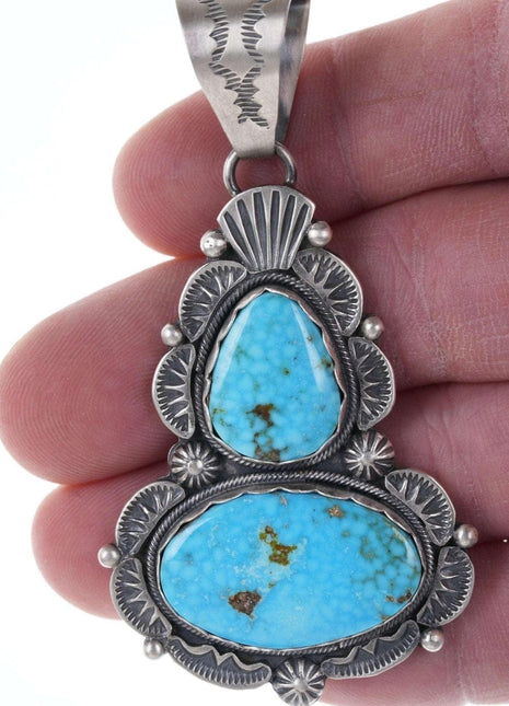 Ray Bennett Navajo Sterling Waterweb Turquoise Mountain turquoise pendant - Estate Fresh Austin