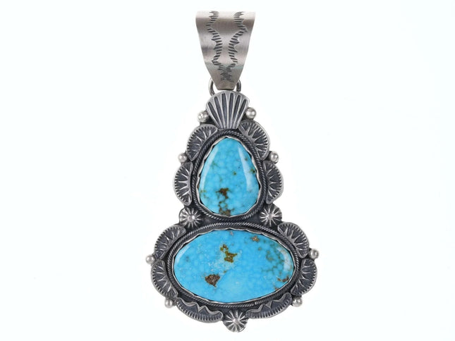 Ray Bennett Navajo Sterling Waterweb Turquoise Mountain turquoise pendant - Estate Fresh Austin