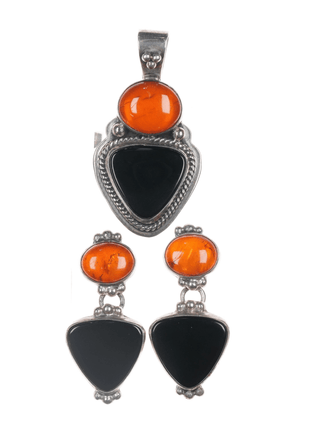 Raymond/Geneva Apachito Onyx Earrings and pendant set - Estate Fresh Austin