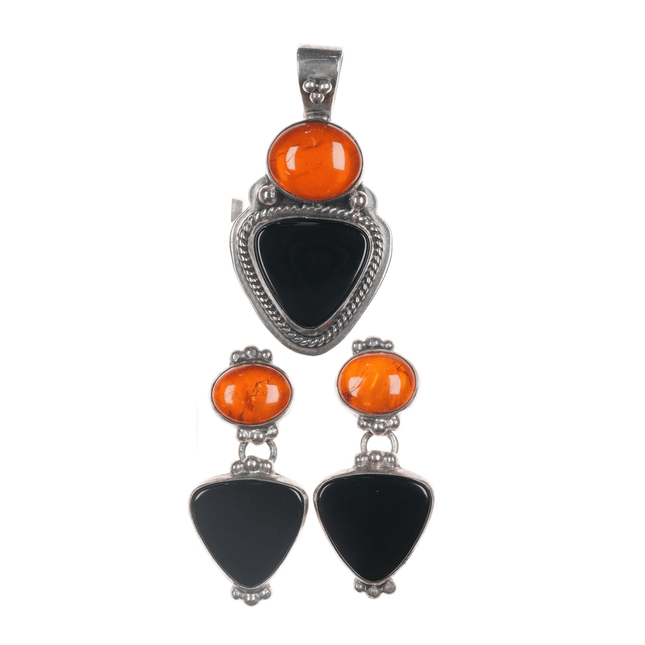 Raymond/Geneva Apachito Onyx Earrings and pendant set - Estate Fresh Austin