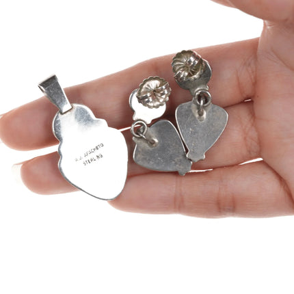 Raymond/Geneva Apachito Onyx Earrings and pendant set - Estate Fresh Austin