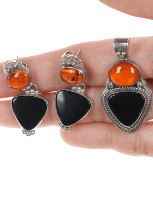 Raymond/Geneva Apachito Onyx Earrings and pendant set - Estate Fresh Austin