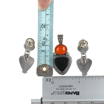 Raymond/Geneva Apachito Onyx Earrings and pendant set - Estate Fresh Austin