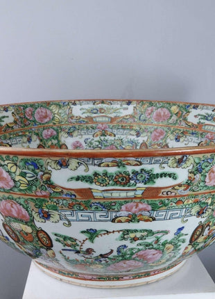 Republic Period Chinese Famille Rose Medallion Punch Bowl - Estate Fresh Austin