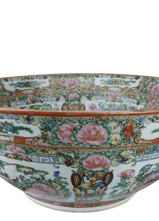 Republic Period Chinese Famille Rose Medallion Punch Bowl - Estate Fresh Austin