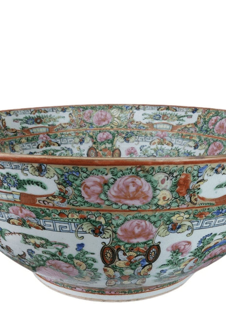 Republic Period Chinese Famille Rose Medallion Punch Bowl - Estate Fresh Austin