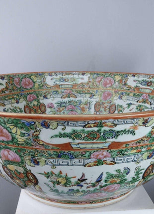 Republic Period Chinese Famille Rose Medallion Punch Bowl - Estate Fresh Austin