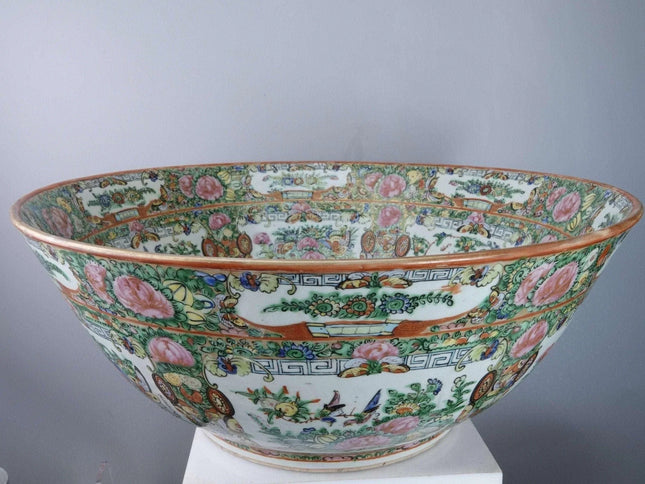 Republic Period Chinese Famille Rose Medallion Punch Bowl - Estate Fresh Austin