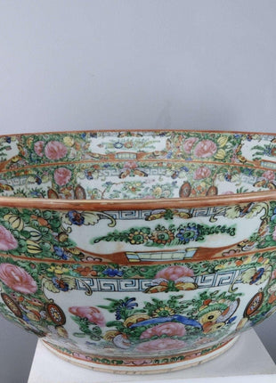 Republic Period Chinese Famille Rose Medallion Punch Bowl - Estate Fresh Austin