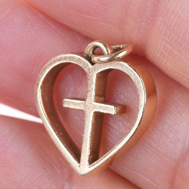 Retired James Avery 14k gold I Love Jesus Cross in Heart charm - Estate Fresh Austin