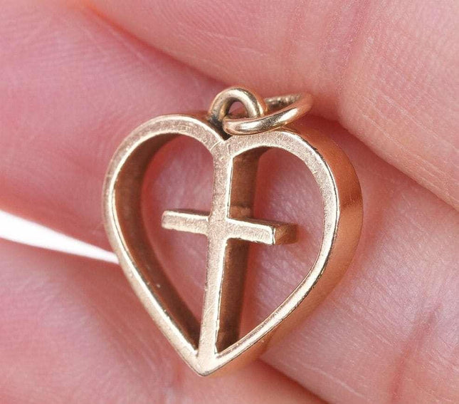 Retired James Avery 14k gold I Love Jesus Cross in Heart charm - Estate Fresh Austin