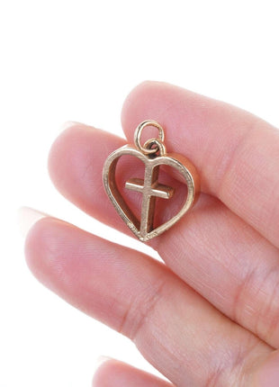 Retired James Avery 14k gold I Love Jesus Cross in Heart charm - Estate Fresh Austin