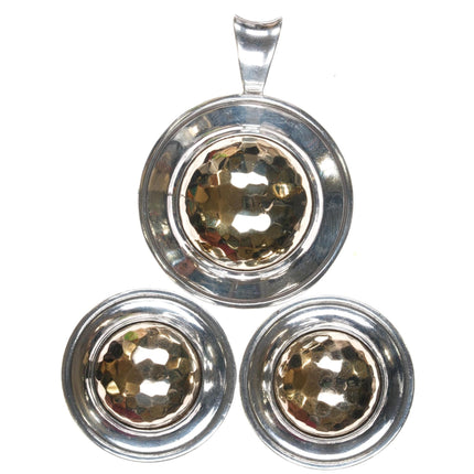 Retired James Avery Domed 14k/sterling hammered pendant and earrings set - Estate Fresh Austin