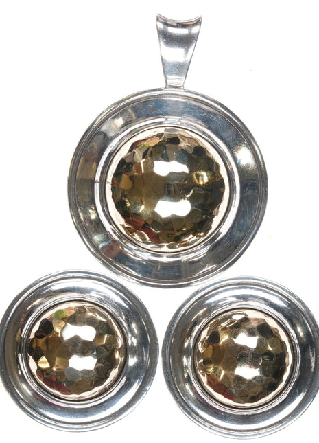 Retired James Avery Domed 14k/sterling hammered pendant and earrings set - Estate Fresh Austin