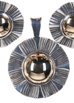 Retired James Avery Sterling/ 14k gold Sunburst Pendant and earrings set - Estate Fresh Austin