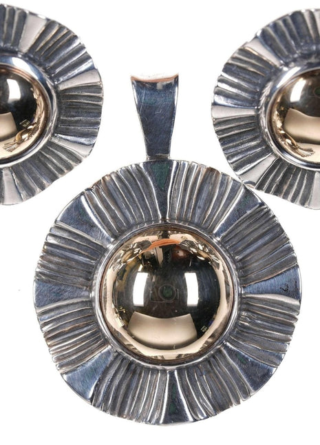 Retired James Avery Sterling/ 14k gold Sunburst Pendant and earrings set - Estate Fresh Austin