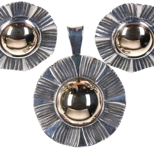 Retired James Avery Sterling/ 14k gold Sunburst Pendant and earrings set - Estate Fresh Austin