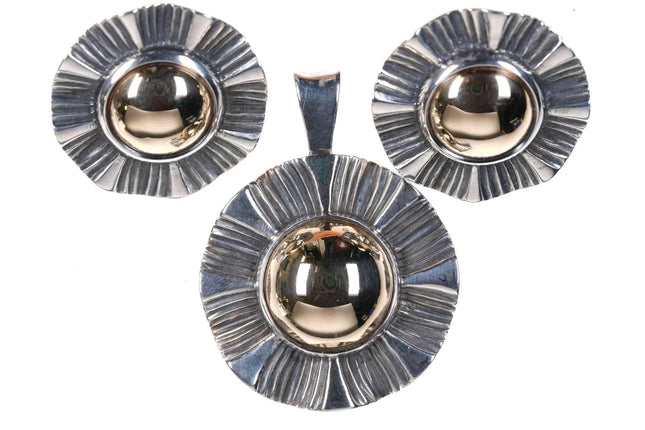 Retired James Avery Sterling/ 14k gold Sunburst Pendant and earrings set - Estate Fresh Austin