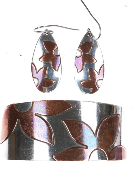 Retired James Avery sterling and copper cuff bracelet and earrings set - Estate Fresh Austin