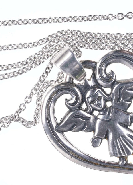 Retired James Avery Sterling guardian angel heart pendant on 18" necklace - Estate Fresh Austin