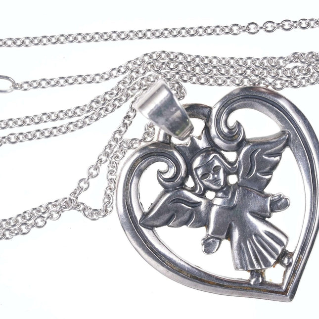 Retired James Avery Sterling guardian angel heart pendant on 18" necklace - Estate Fresh Austin