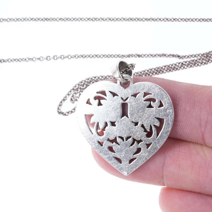 Retired James Avery Sterling Heart with doves pendant on 16" necklace - Estate Fresh Austin