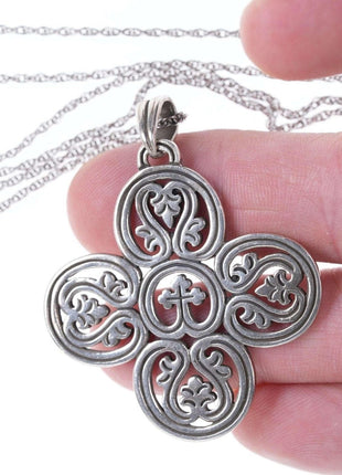 Retired James Avery Sterling Large Scroll and Vine cross on 20" necklace - Estate Fresh Austin