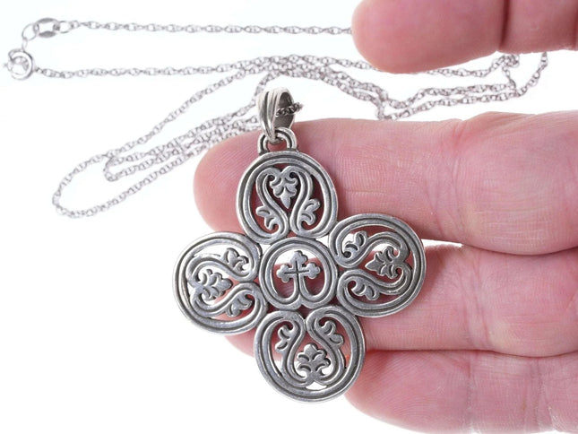 Retired James Avery Sterling Large Scroll and Vine cross on 20" necklace - Estate Fresh Austin
